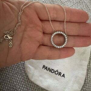 Pandora Silver and White Crystal Circle Necklace